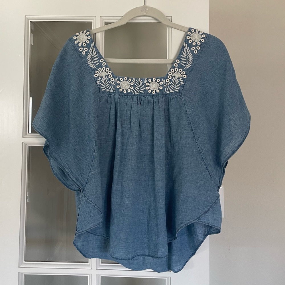 Madewell Denim Embroidered Blouse